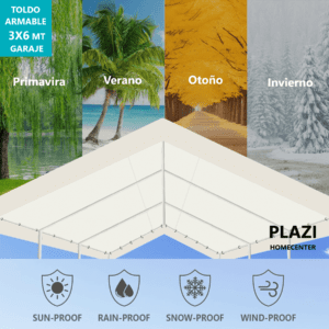 Toldo Armable 3X6 Mt Blanco Tipo Garaje Blanco Es Impermeable 100% Polietileno De Gran Capacidad. Ideal Para Instalar Un Garaje A La Intemperie. Cuenta Con Orificios En La Base De Cada Columna Para Fijar Al Suelo Y Estacas Para Una Mejor Estabilidad.