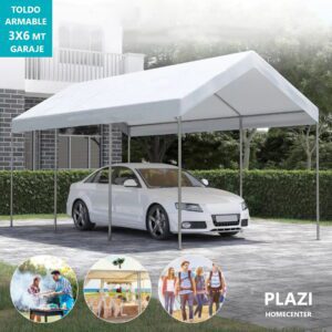 Toldo Armable 3X6 Mt Blanco Tipo Garaje Blanco Es Impermeable 100% Polietileno De Gran Capacidad. Ideal Para Instalar Un Garaje A La Intemperie. Cuenta Con Orificios En La Base De Cada Columna Para Fijar Al Suelo Y Estacas Para Una Mejor Estabilidad.