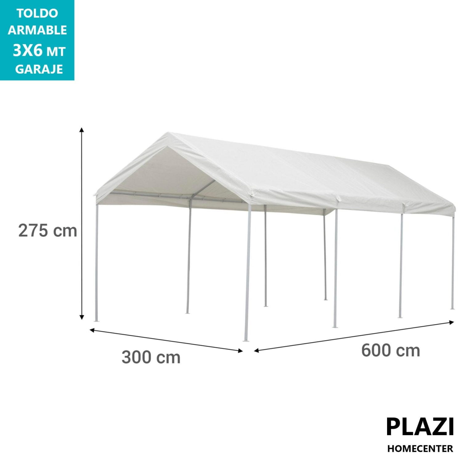 Toldo armable 3x6 mt Blanco Tipo Garaje | Plazi Homecenter