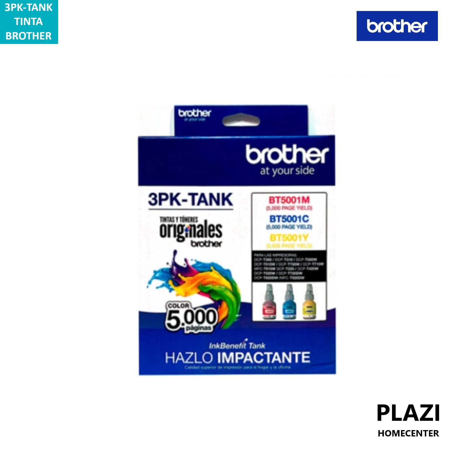 Tinta Brother Bt5001 Pack 3 Colores Cmy - Original Tinta Brother Pack De Tintas Brother Bt5001 X 3 Colores