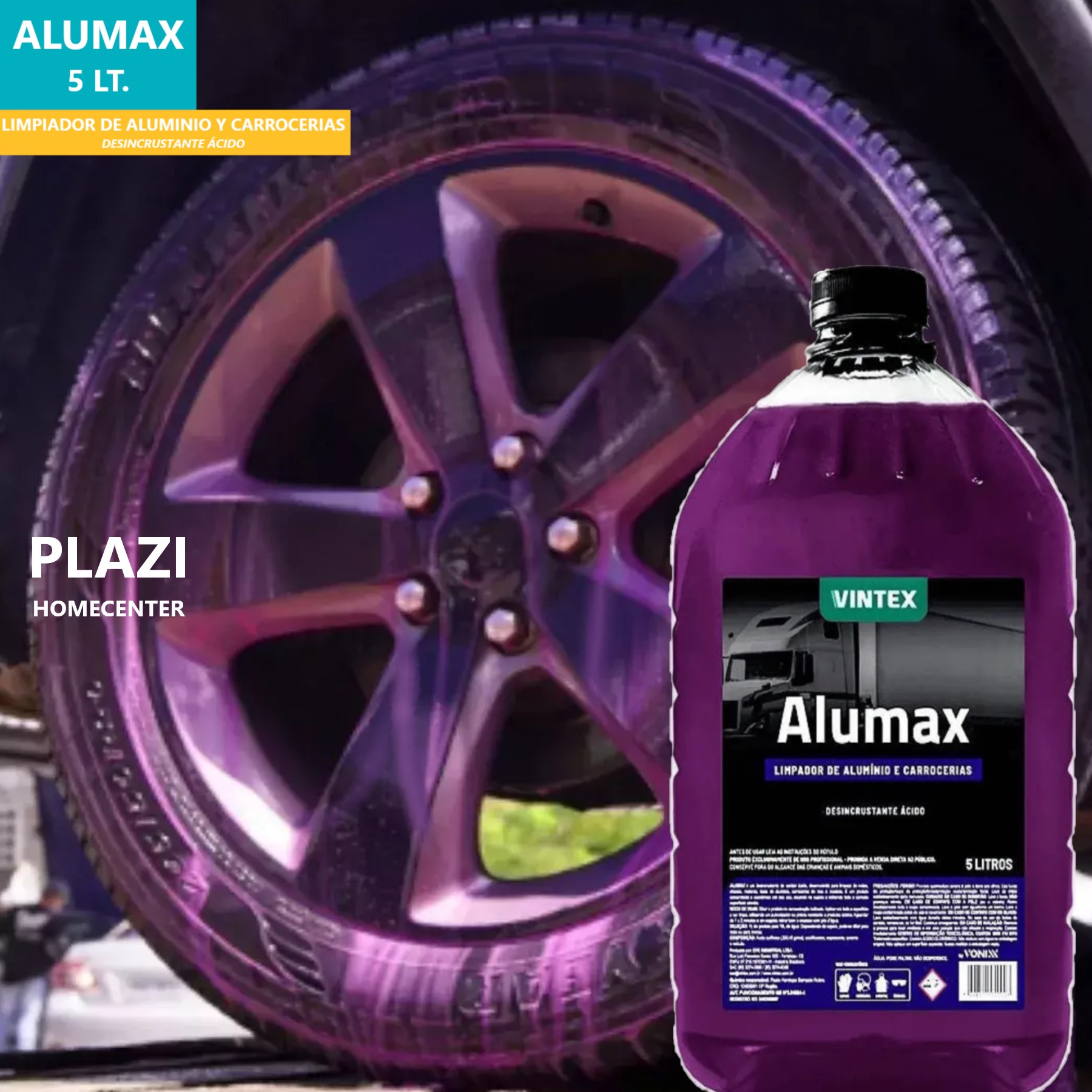 Alumax Desincrustante Acido Para Aluminio Y Carrocerías 5 Lt Alumax Elimina Óxido, Sarro Y Grasa Difícil Con Alumax De Vintex. Desincrustante Ácido Concentrado Para Aluminio, Llantas, Motores Y Carrocerías.