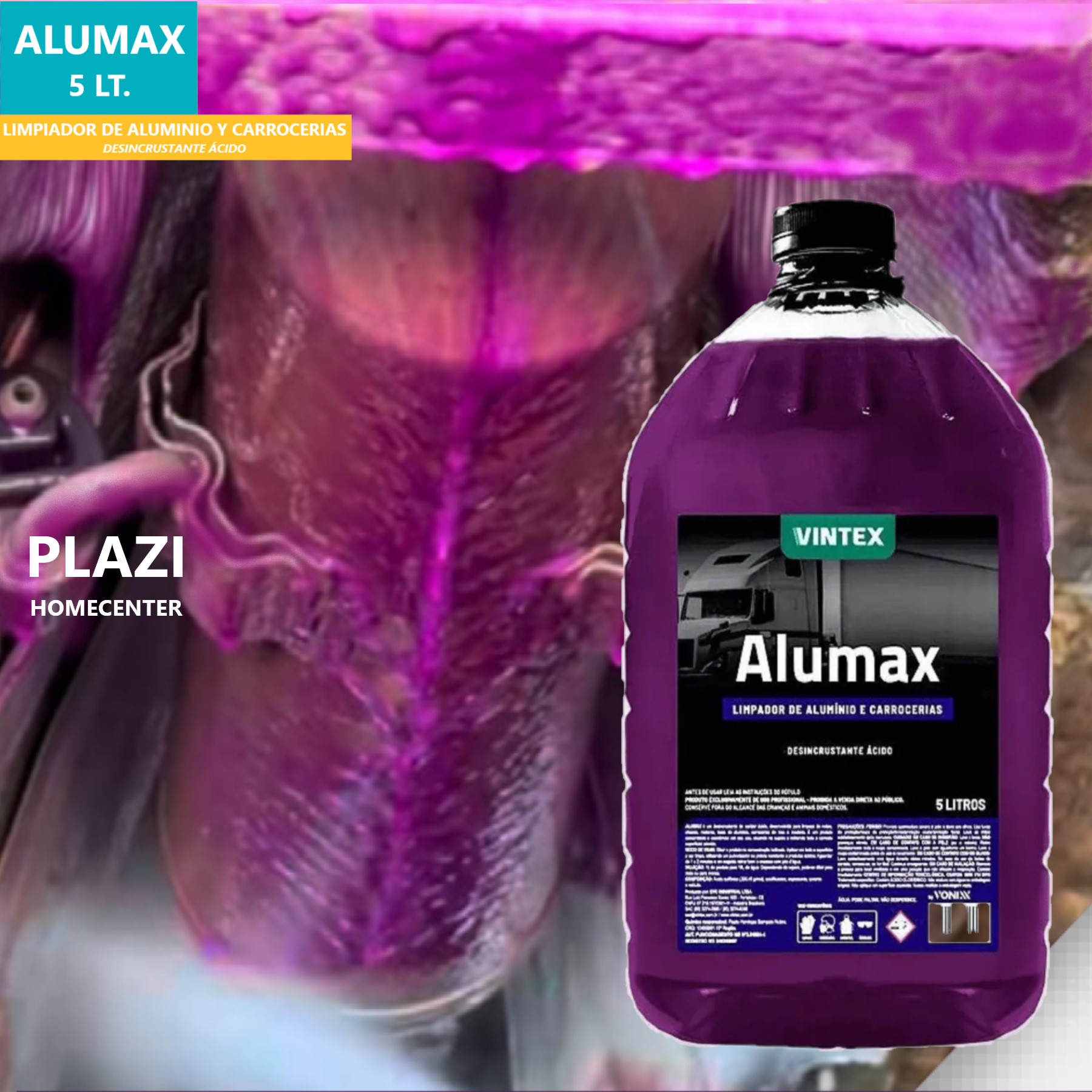 Alumax Desincrustante Acido Para Aluminio Y Carrocerías 5 Lt Alumax Elimina Óxido, Sarro Y Grasa Difícil Con Alumax De Vintex. Desincrustante Ácido Concentrado Para Aluminio, Llantas, Motores Y Carrocerías.