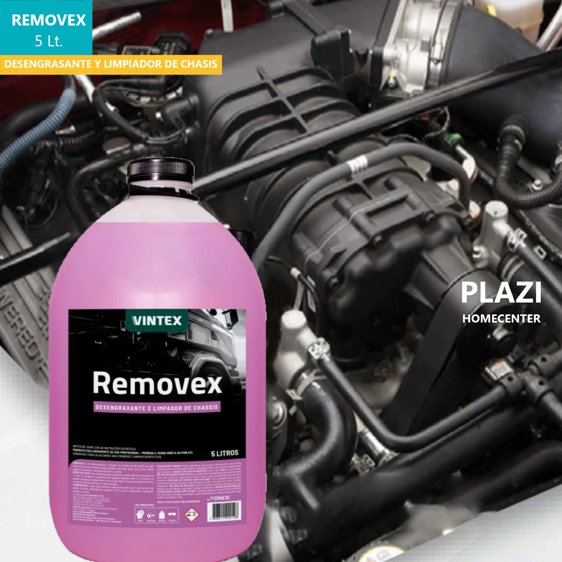 Elimina Grasa Y Suciedad Pesada Con Removex De Vintex. Desengrasante Alcalino Profesional Para Chasis, Llantas Y Motores. Potencia, Rendimiento Y Limpieza Profunda.