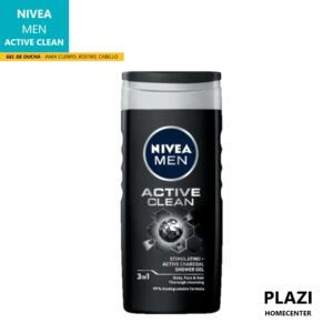 NIVEA MEN ACTIVE CLEAN GEL DE DUCHA es un gel de limpieza 3 en 1 con carbón activo. Limpieza profunda, frescura total y cuidado diario en un solo producto.