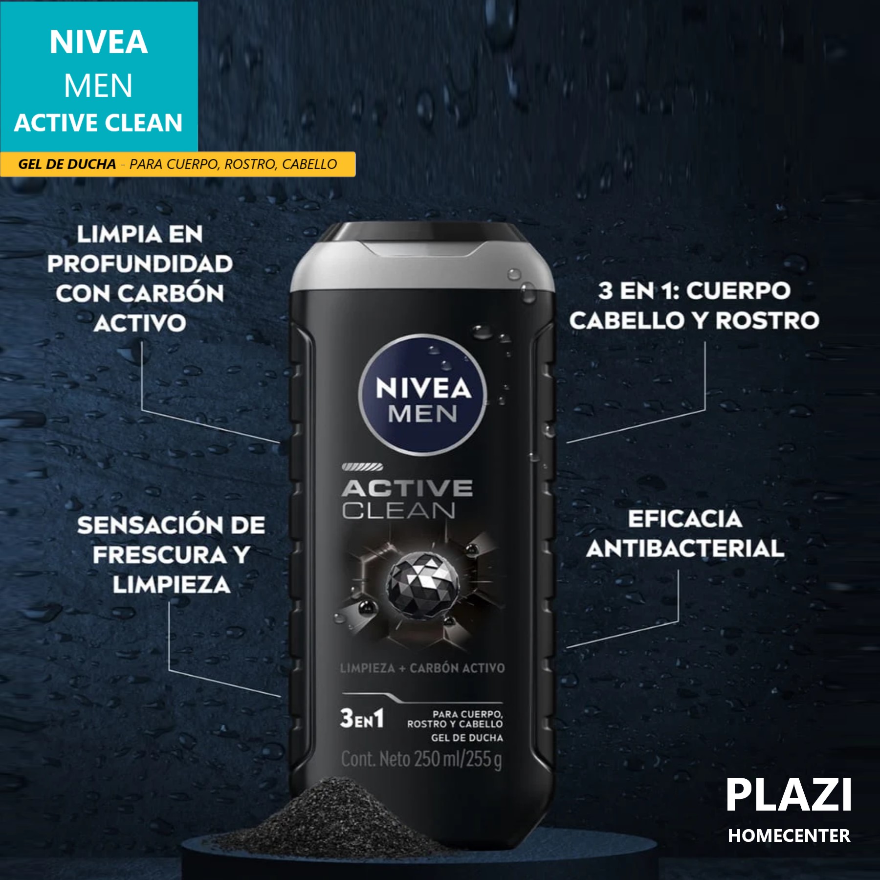 Gel De Ducha Nivea Men 3 En 1 Gel De Ducha Nivea Men Active Clean Gel De Ducha Es Un Gel De Limpieza 3 En 1 Con Carbón Activo. Limpieza Profunda, Frescura Total Y Cuidado Diario En Un Solo Producto.
