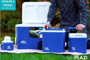 Experimenta la máxima frescura y comodidad con el Combo Cooler 4 Piezas Azul. ¡Prepárate para la aventura al aire libre!